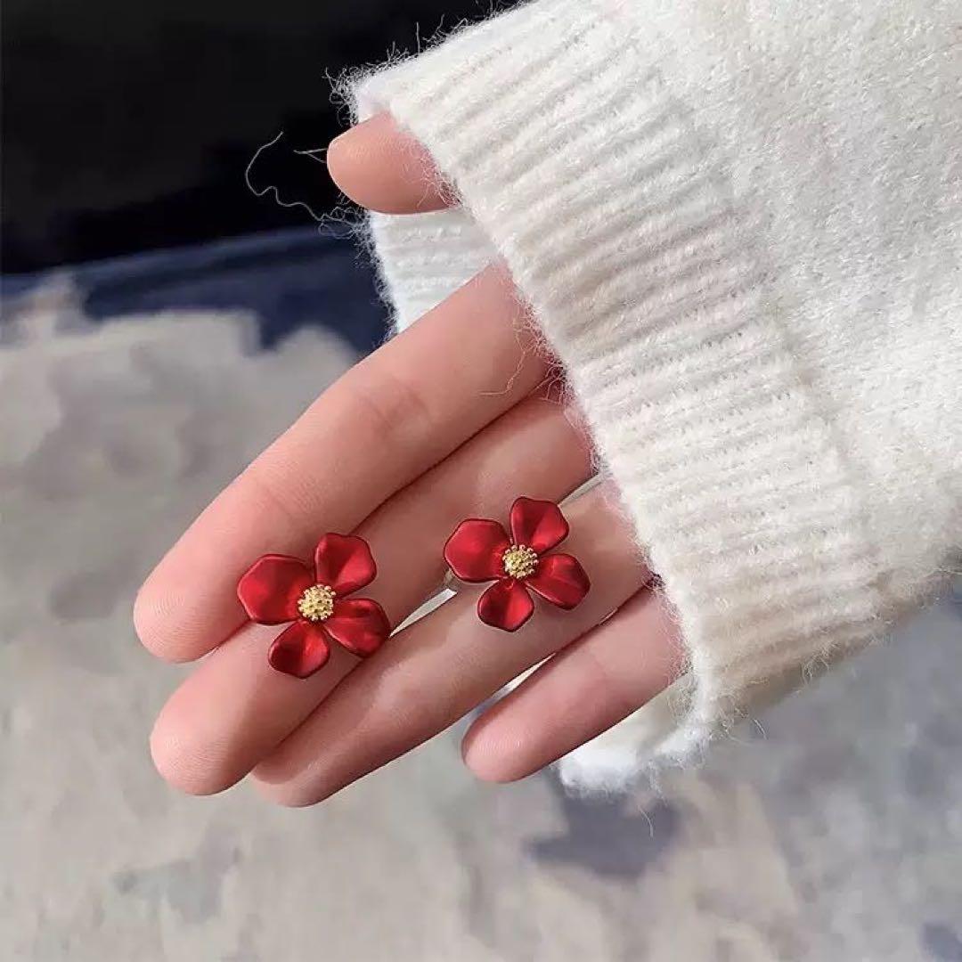 イヤリング　レディースピアス　レッド　バラデザイン　韓国イヤリング　オシャレ — image 2