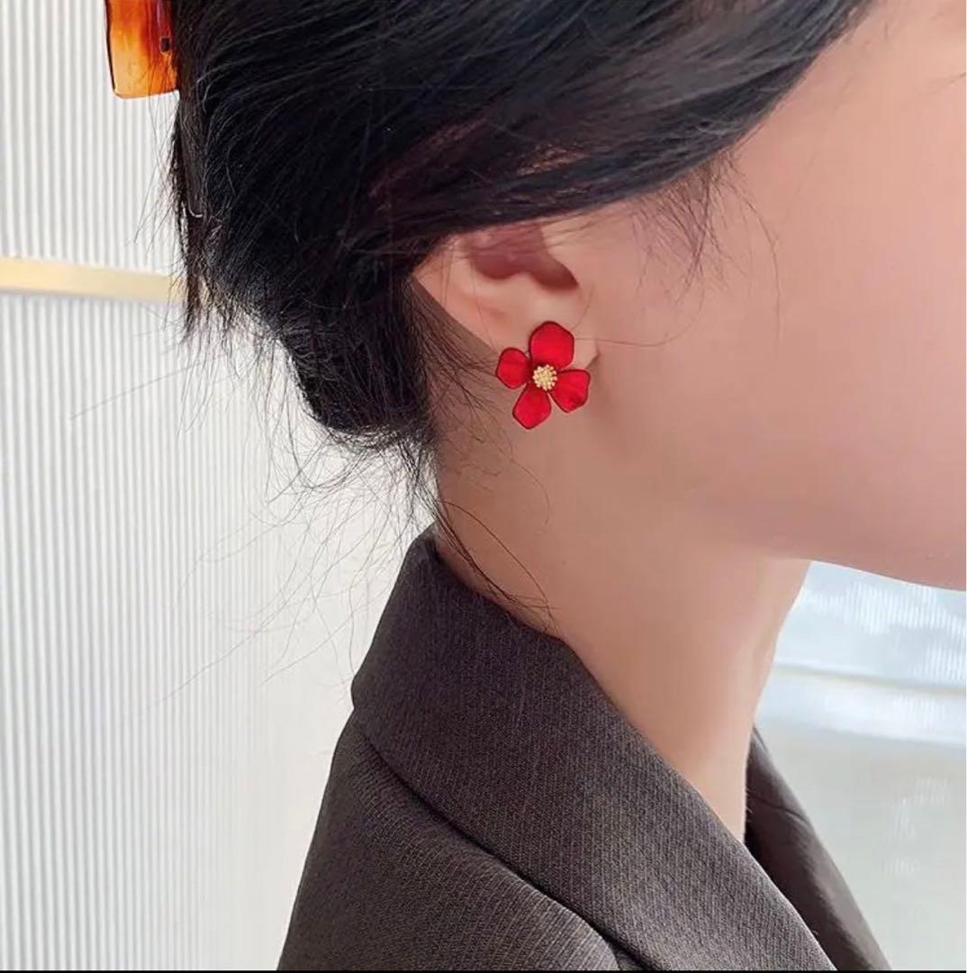 イヤリング　レディースピアス　レッド　バラデザイン　韓国イヤリング　オシャレ — image 5