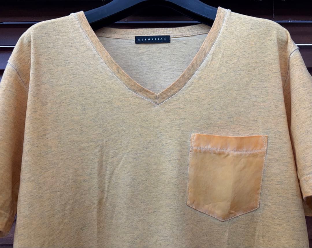 【未使用】ESTNATION Vネック ポケット付き 半袖 Tシャツ イエロー — image 3