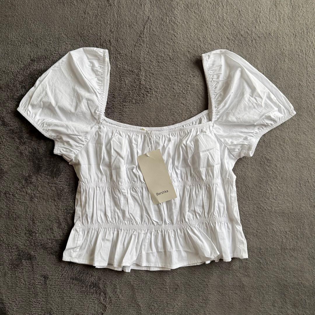 Bershka ホワイト スクエアネック 半袖トップス — image 5