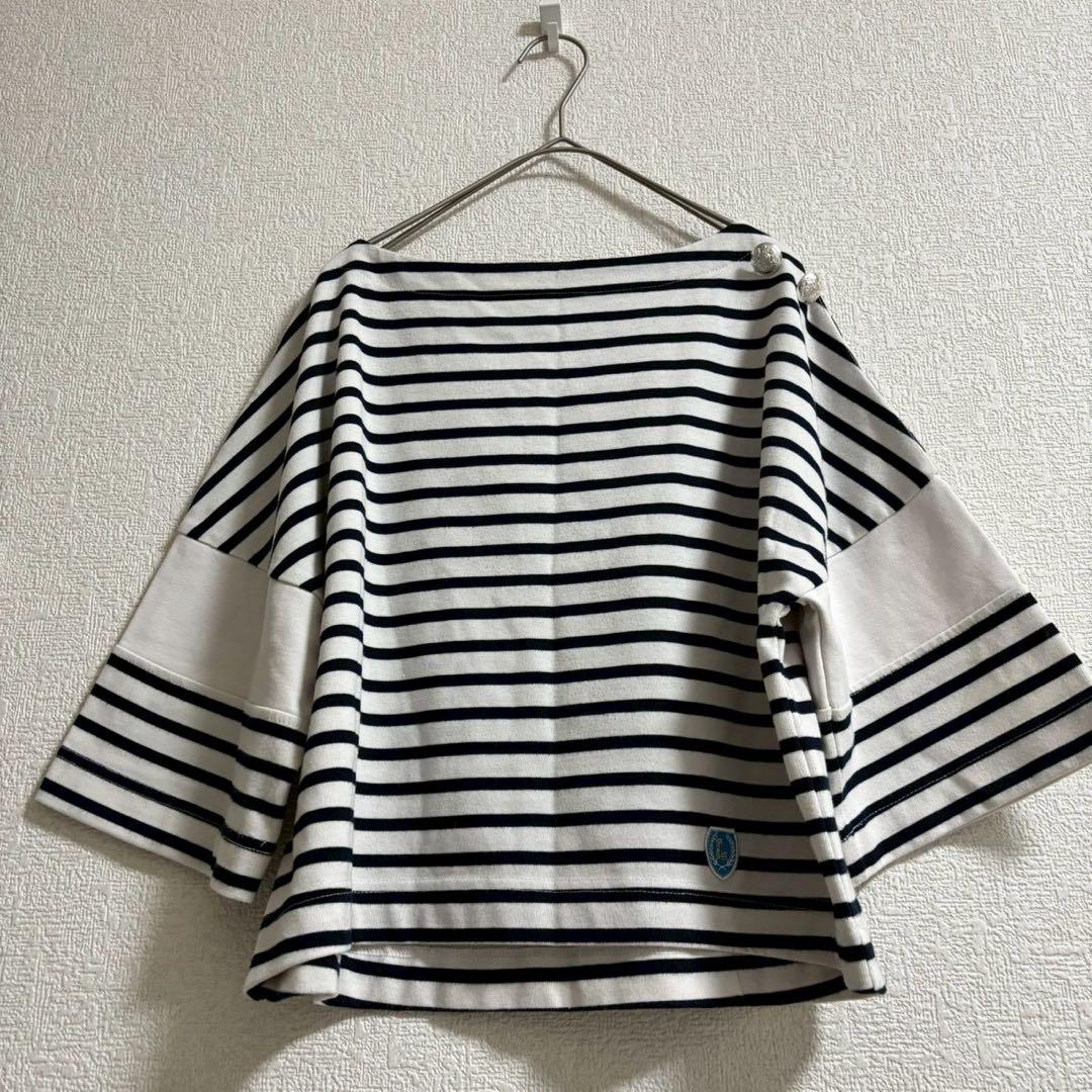 C0293 LAVANDA七分袖ボーダーカットソー　 オフィスカジュアル デート — image 2