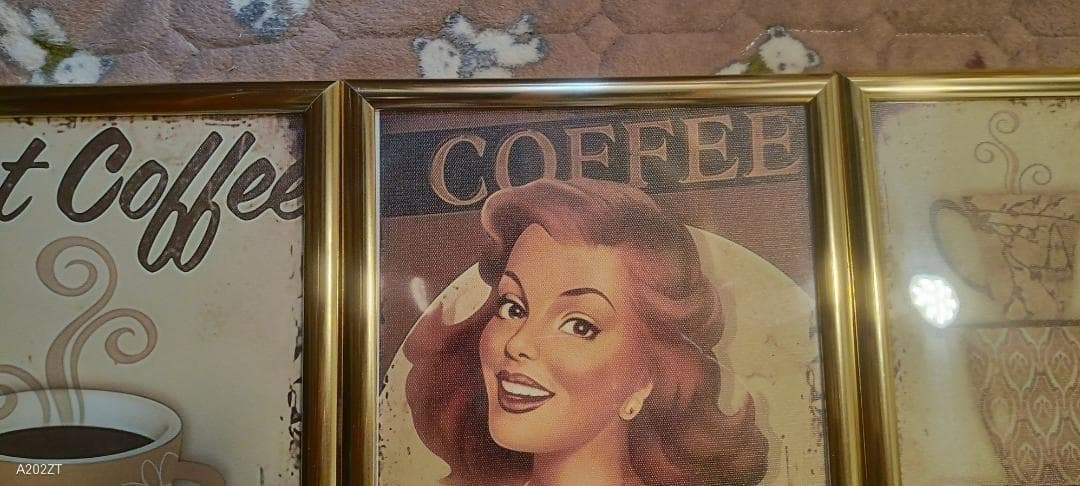 New最安値・3枚セットでお買い得・コーヒーショップカフェ60年代・額入り看板e — image 2