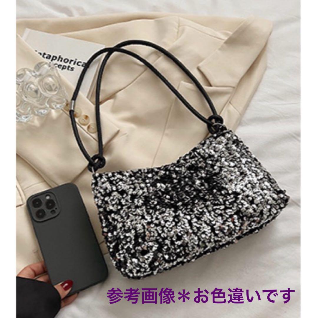 スパンコール ハンドバッグ 黒 軽量 キラキラ パーティーバッグ ラメ — image 5