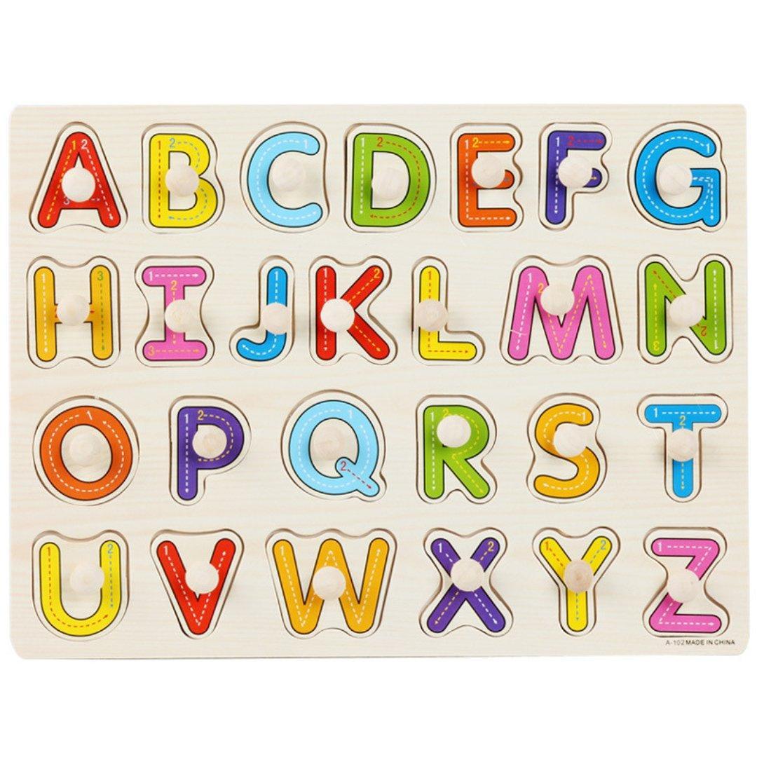 木製 型はめパズル 2枚セット アルファベット 数字 知育玩具 ペグパズル — image 3