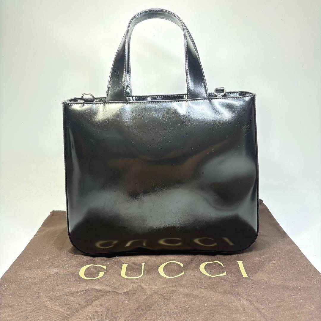 【美品】　GUCCI グッチ パテントレザー ハンドバッグ ブラック　リペア済み — image 3