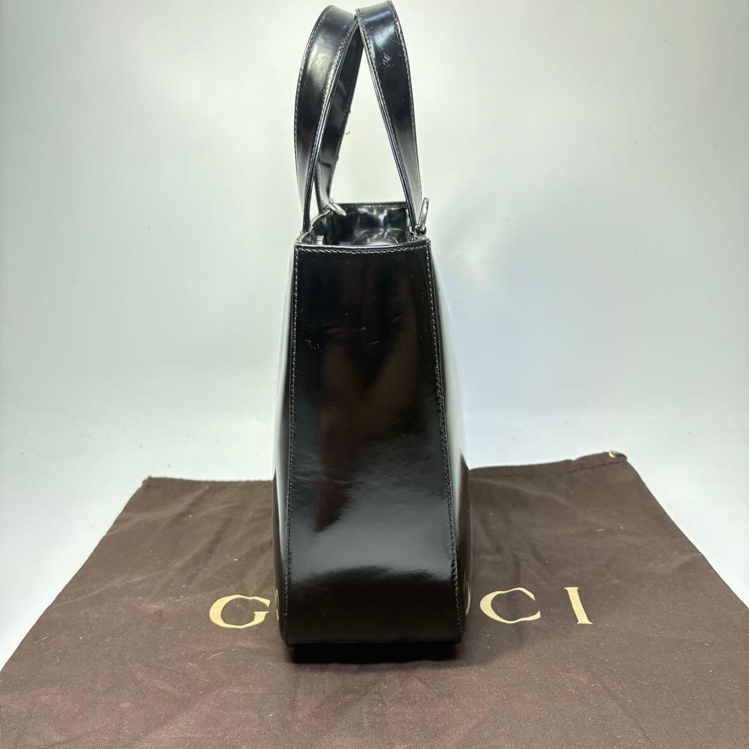 【美品】　GUCCI グッチ パテントレザー ハンドバッグ ブラック　リペア済み — image 4