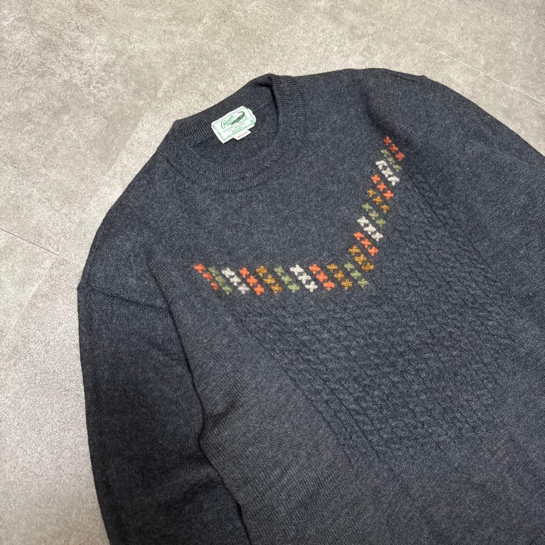 80s Crocodile ケーブルニット セーター 刺繍デザイン チャコール — image 2