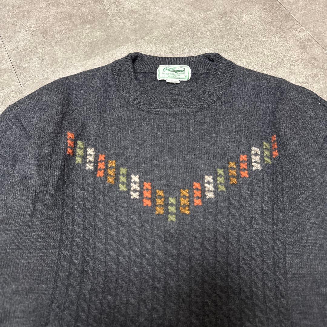 80s Crocodile ケーブルニット セーター 刺繍デザイン チャコール — image 4