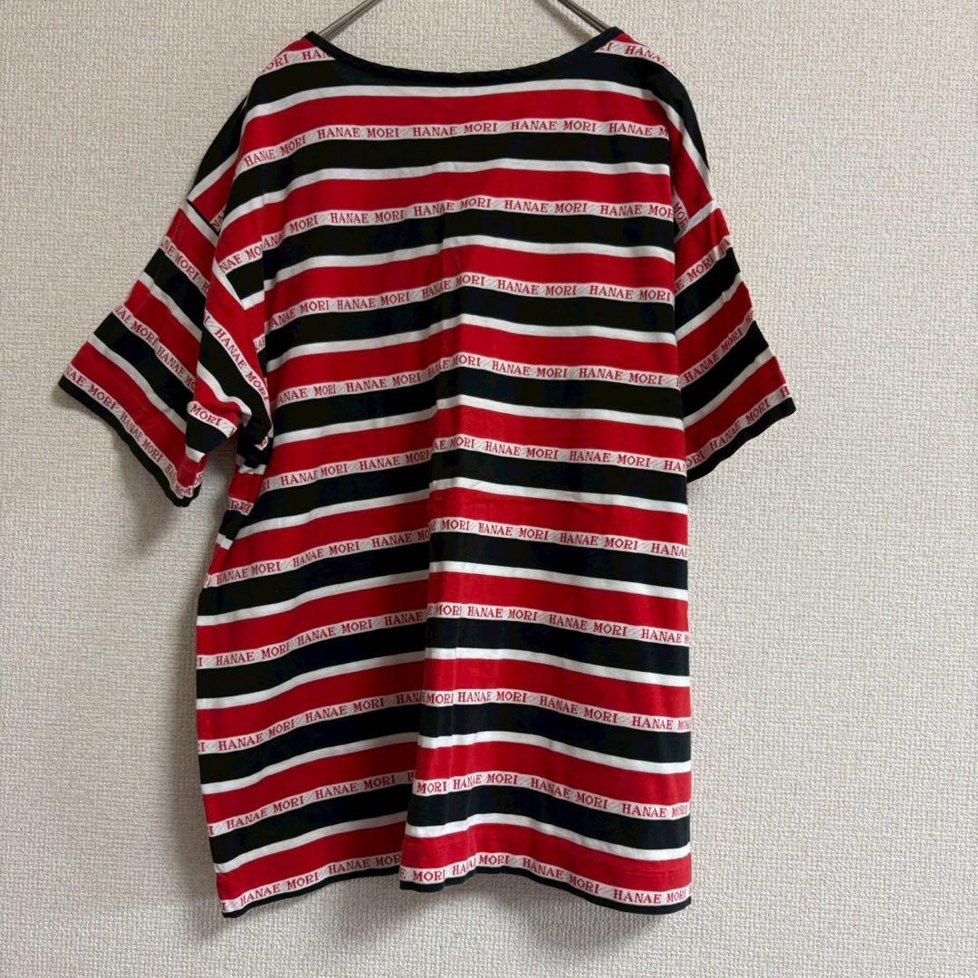 【ハナエモリ】ロゴボーダーTシャツ 総柄 半袖カットソー クルーネック ゆったり — image 5