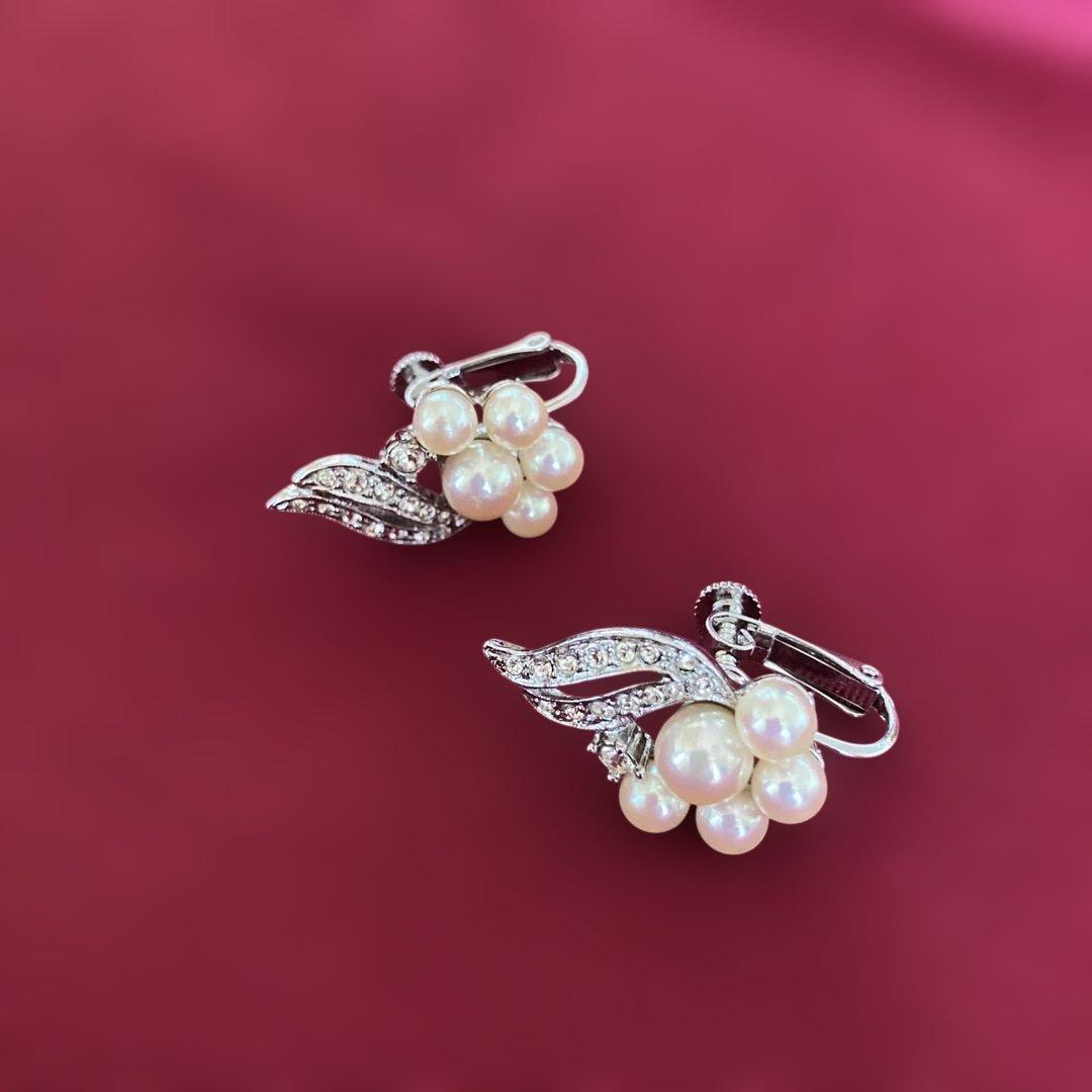 シルバー パール イヤリング スワロフスキー リーフ 華やか 結婚式 パーティー — image 4