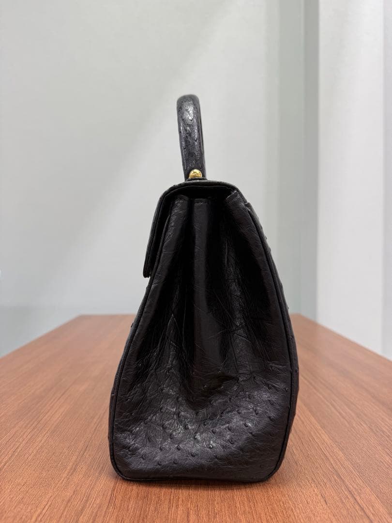 COMTESSE コンテス オーストリッチ ハンドバッグ 黒 金具ゴールド — image 3