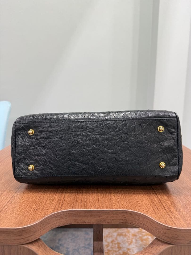 COMTESSE コンテス オーストリッチ ハンドバッグ 黒 金具ゴールド — image 5