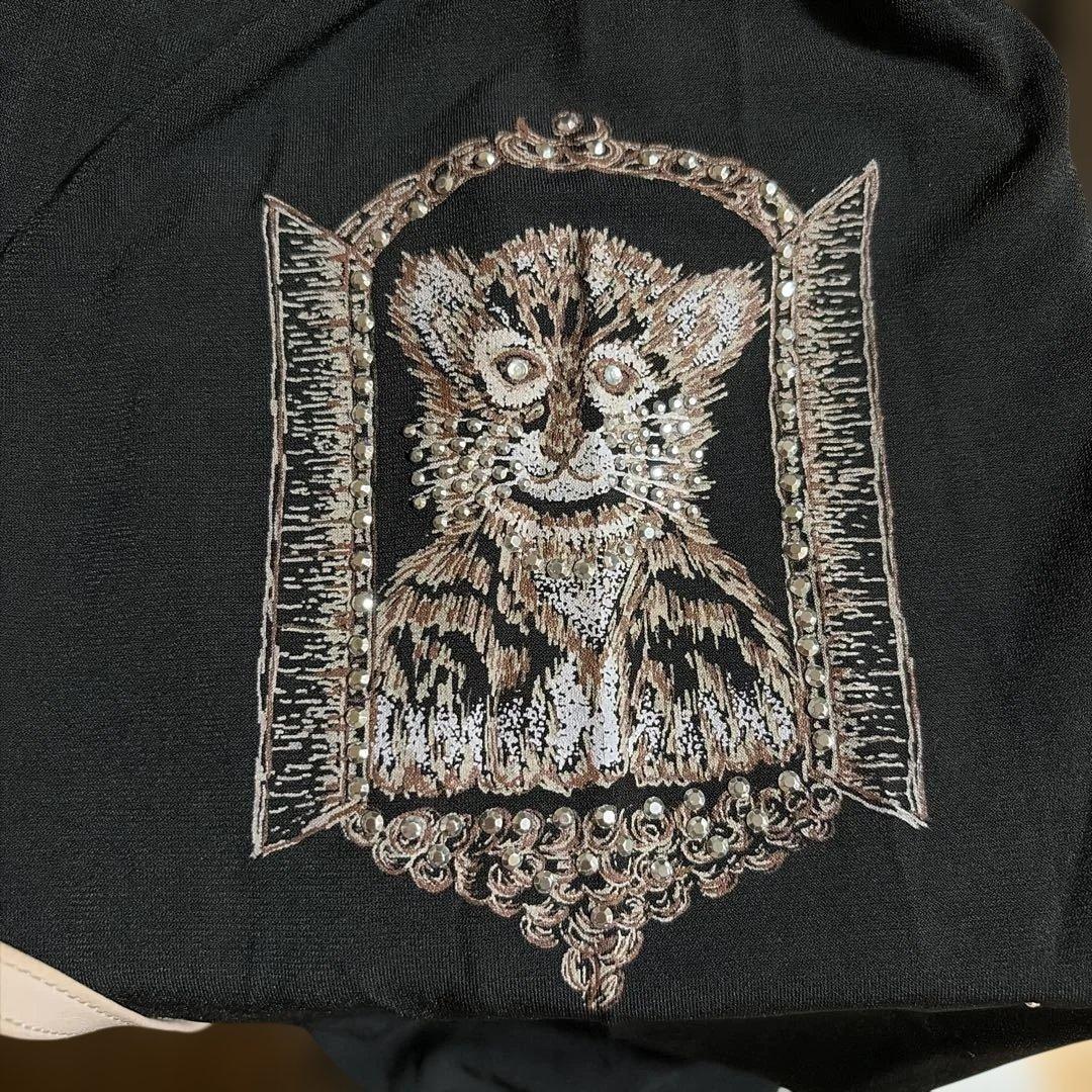 Lascolinas 長袖 カットソー ラインストーン　猫　M — image 4