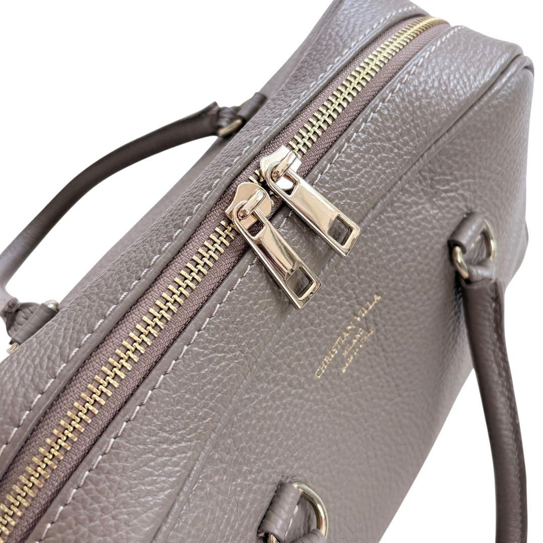 美品✴︎クリスチャンヴィラ ミニボストン 保存袋付き シボレザー グレージュ — image 3