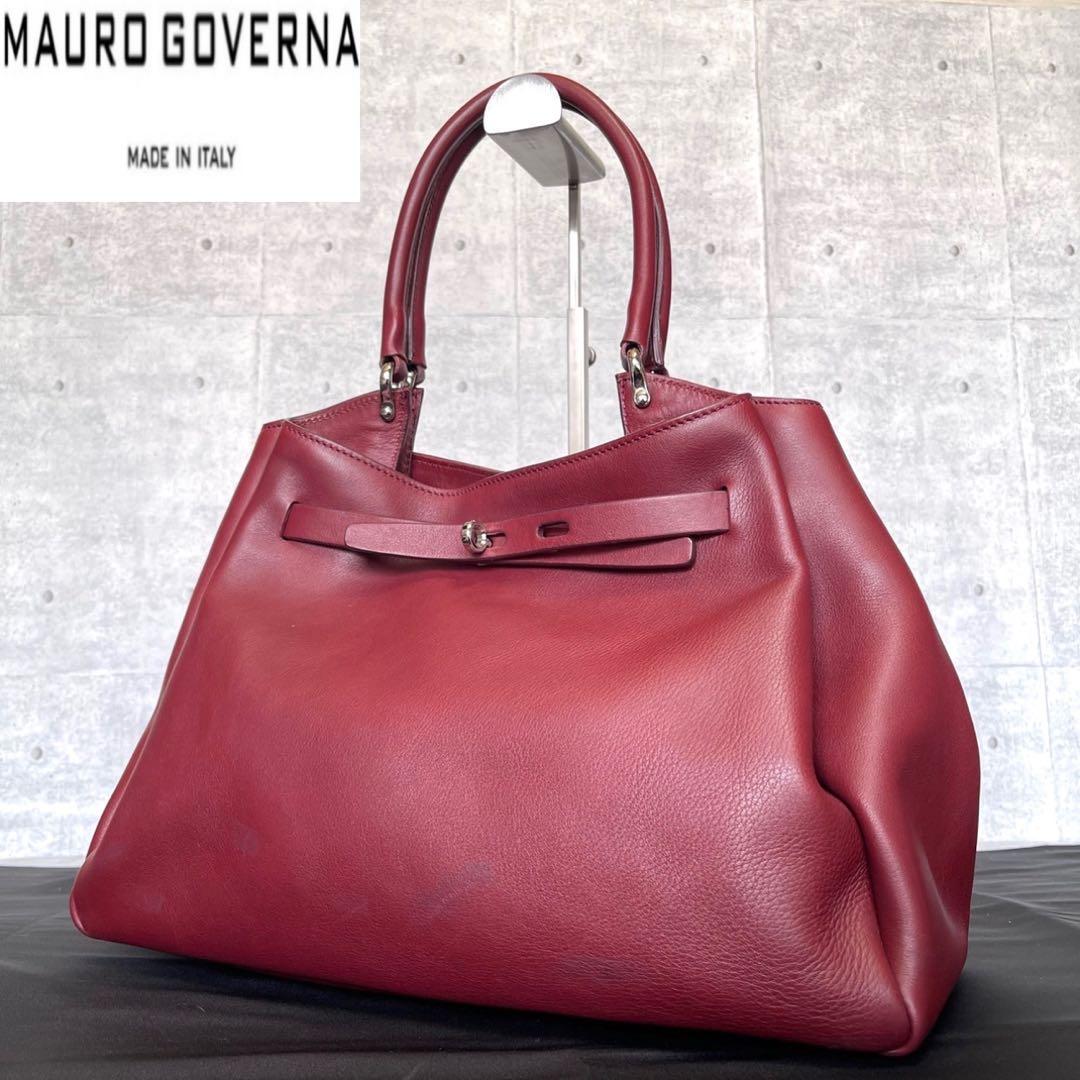 【良品】MAURO GOVERNA カーフレザー ボルドー 肩掛け トートバッグ — image 2