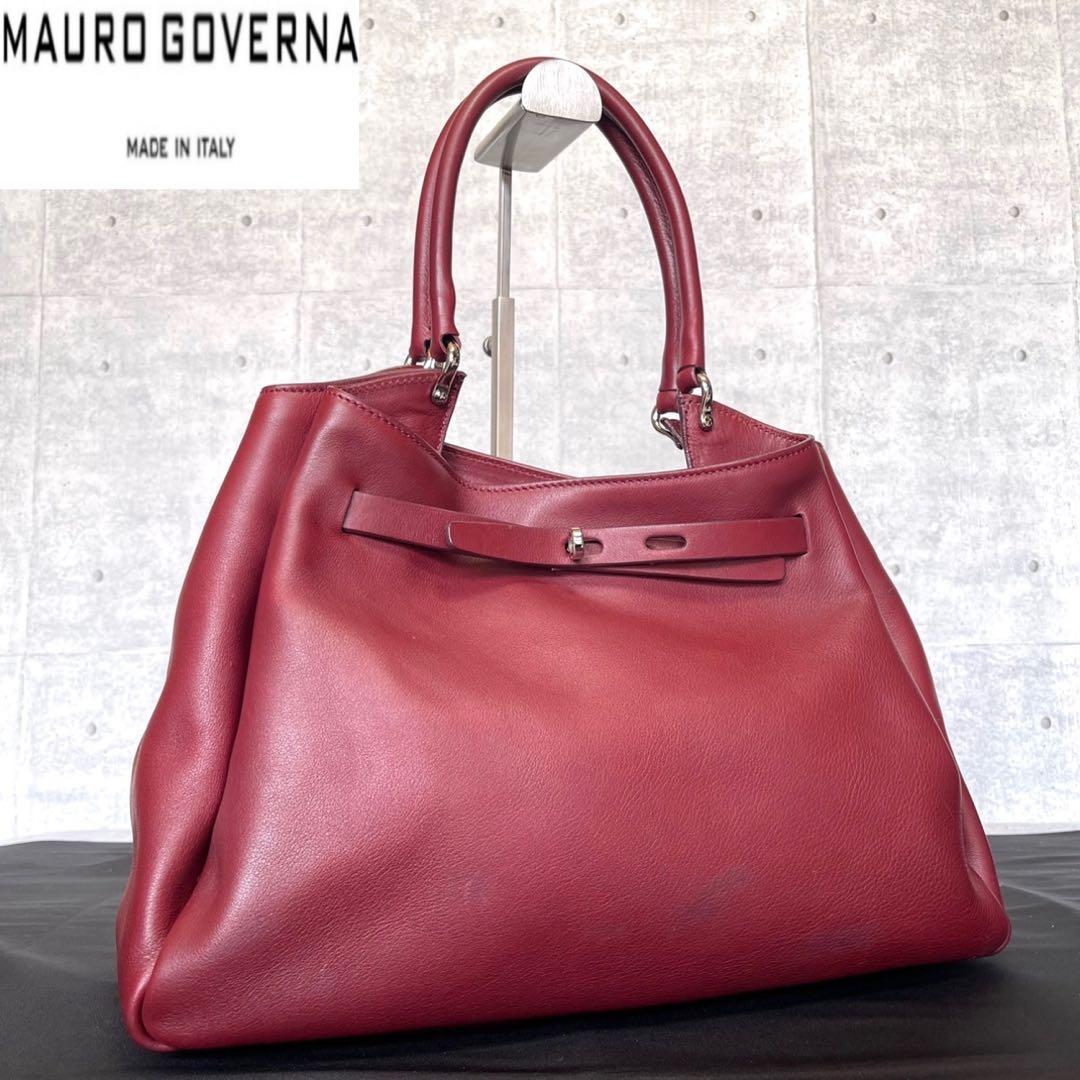 【良品】MAURO GOVERNA カーフレザー ボルドー 肩掛け トートバッグ — image 3