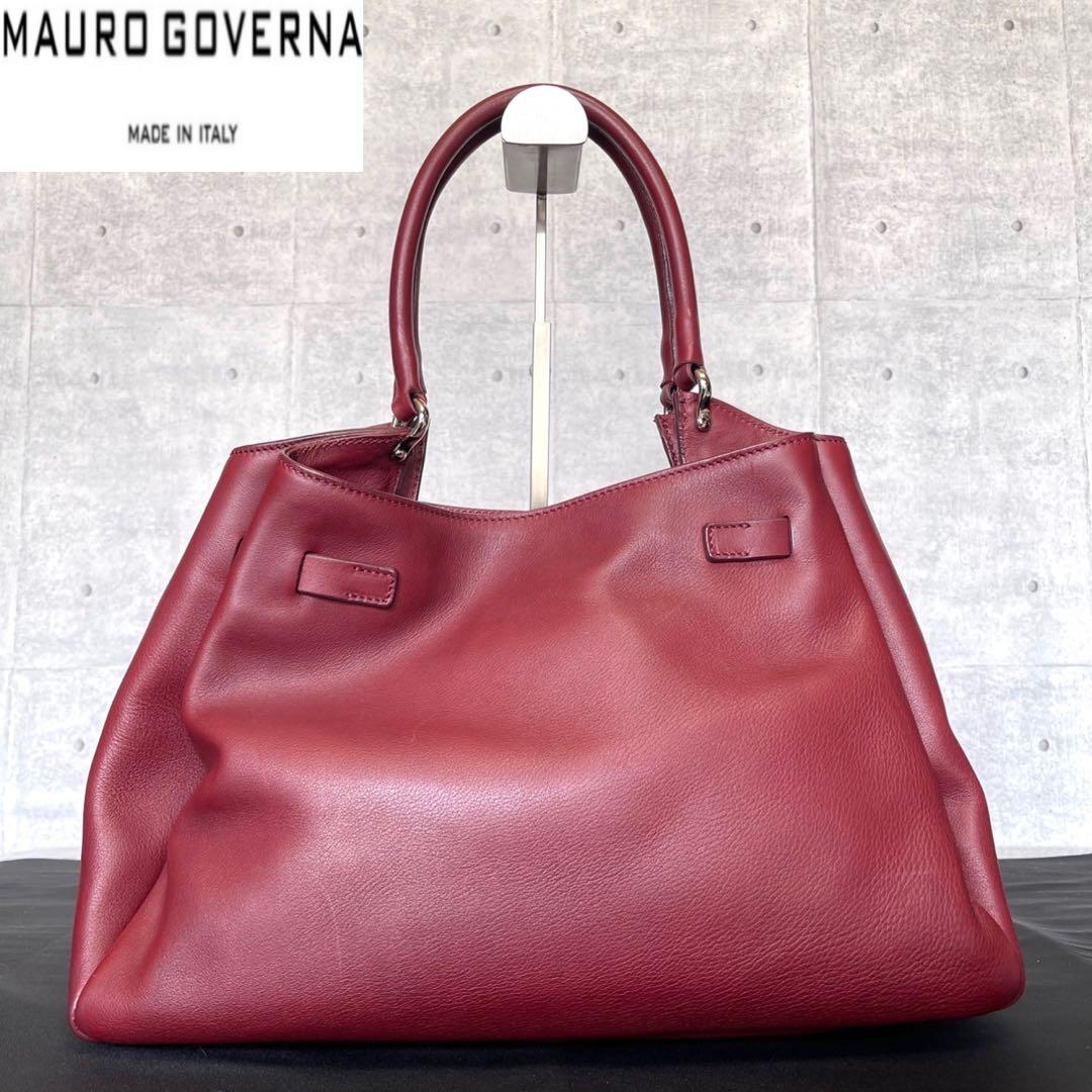 【良品】MAURO GOVERNA カーフレザー ボルドー 肩掛け トートバッグ — image 4
