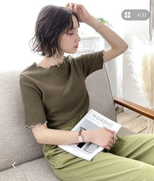 クラシカルエルフ 配色メロウ5分袖シャーリングトップス M — image 3