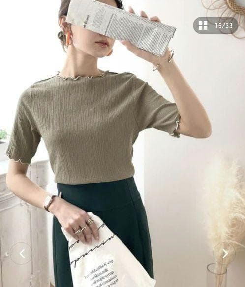 クラシカルエルフ 配色メロウ5分袖シャーリングトップス M — image 4