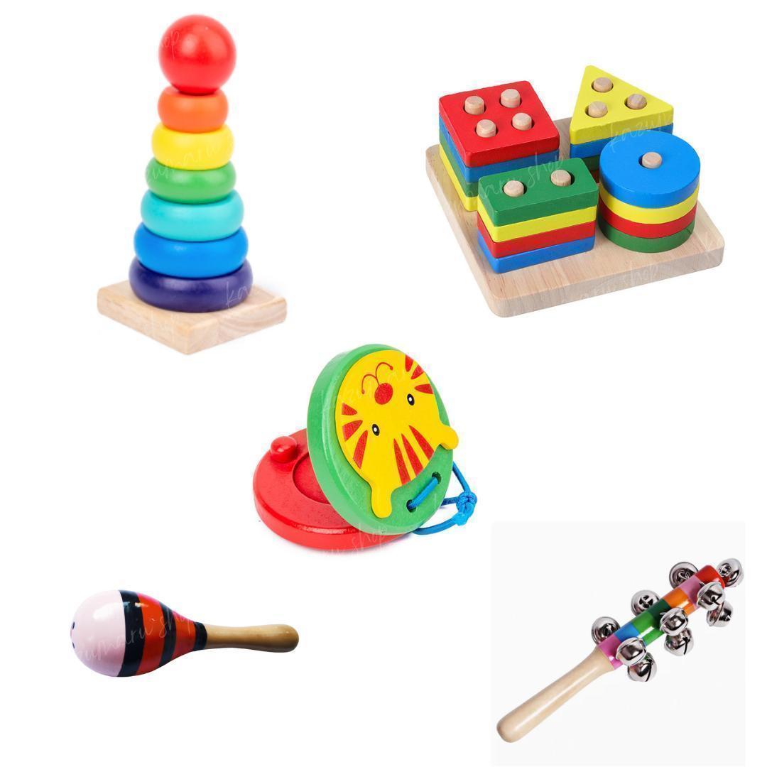 木のおもちゃ9点セット 天然木 知育楽器 カラフル 3歳誕生日 五感育成 新品 — image 5