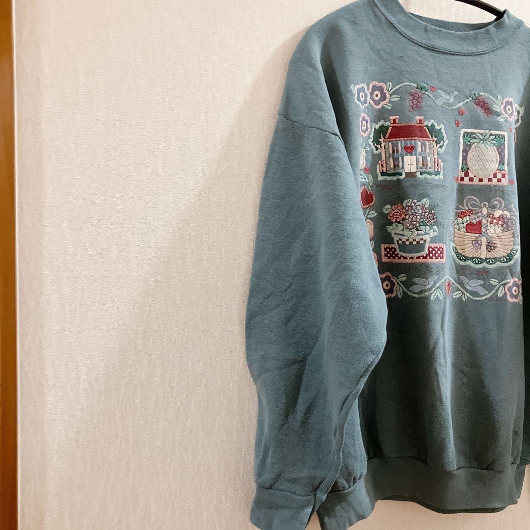 TULTEK 【L】刺繍デザイン スウェット 青 ブルー くすみカラー — image 5