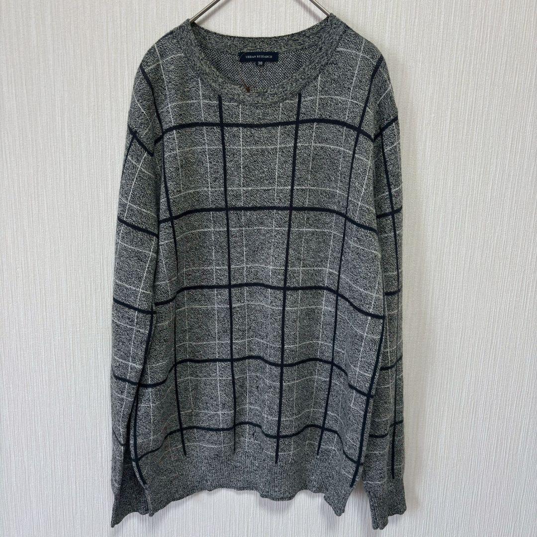 アーバンリサーチ ニット ( 38サイズ ) 長袖 チェック柄 セーター グレー — image 2