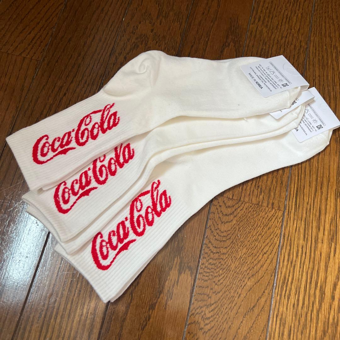 韓国靴下☆レディースソックス☆フリーサイズ☆Coca-Colaロゴ☆白3足セット — image 2