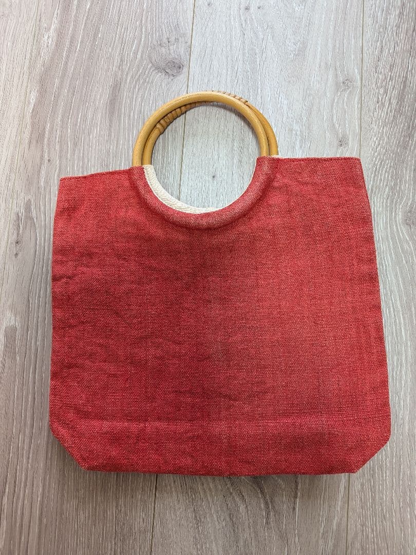 レッド 刺繍入り バンブーハンドル　バック　浴衣に合う — image 2