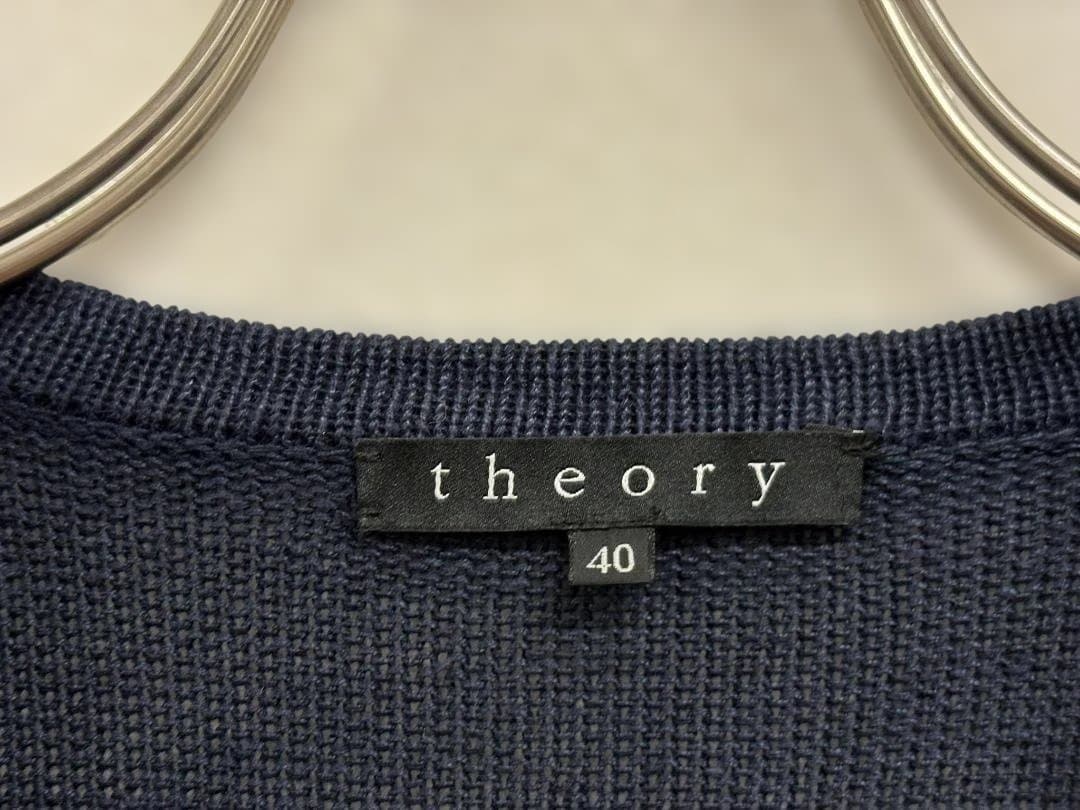 セオリーtheory Vネック半袖リネンニットセーター40ネイビー★A26414 — image 4