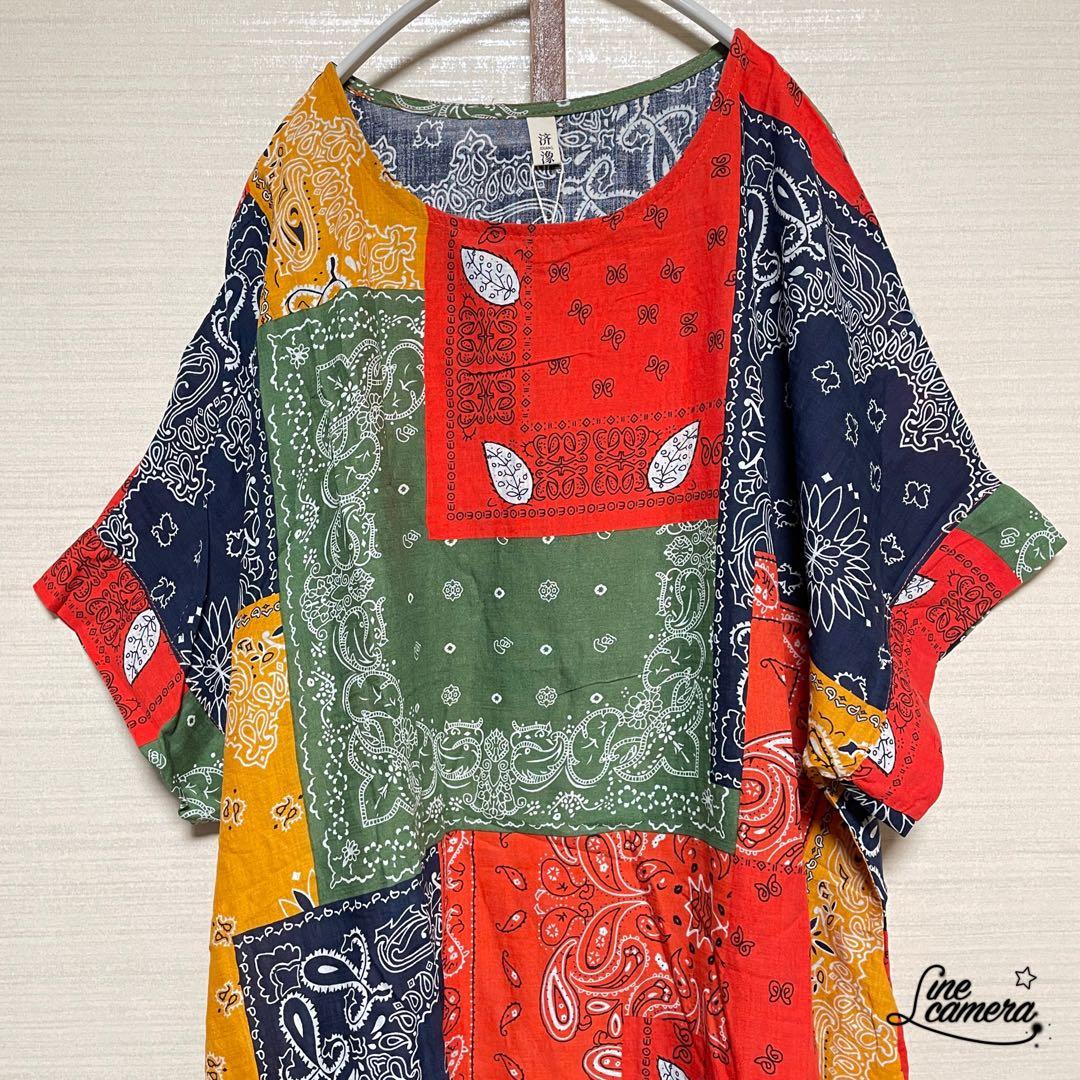 ★ 未使用　新品　春夏　薄手　丸襟　ペイズリー　ゆったり　ミモレ丈　Aライン — image 4