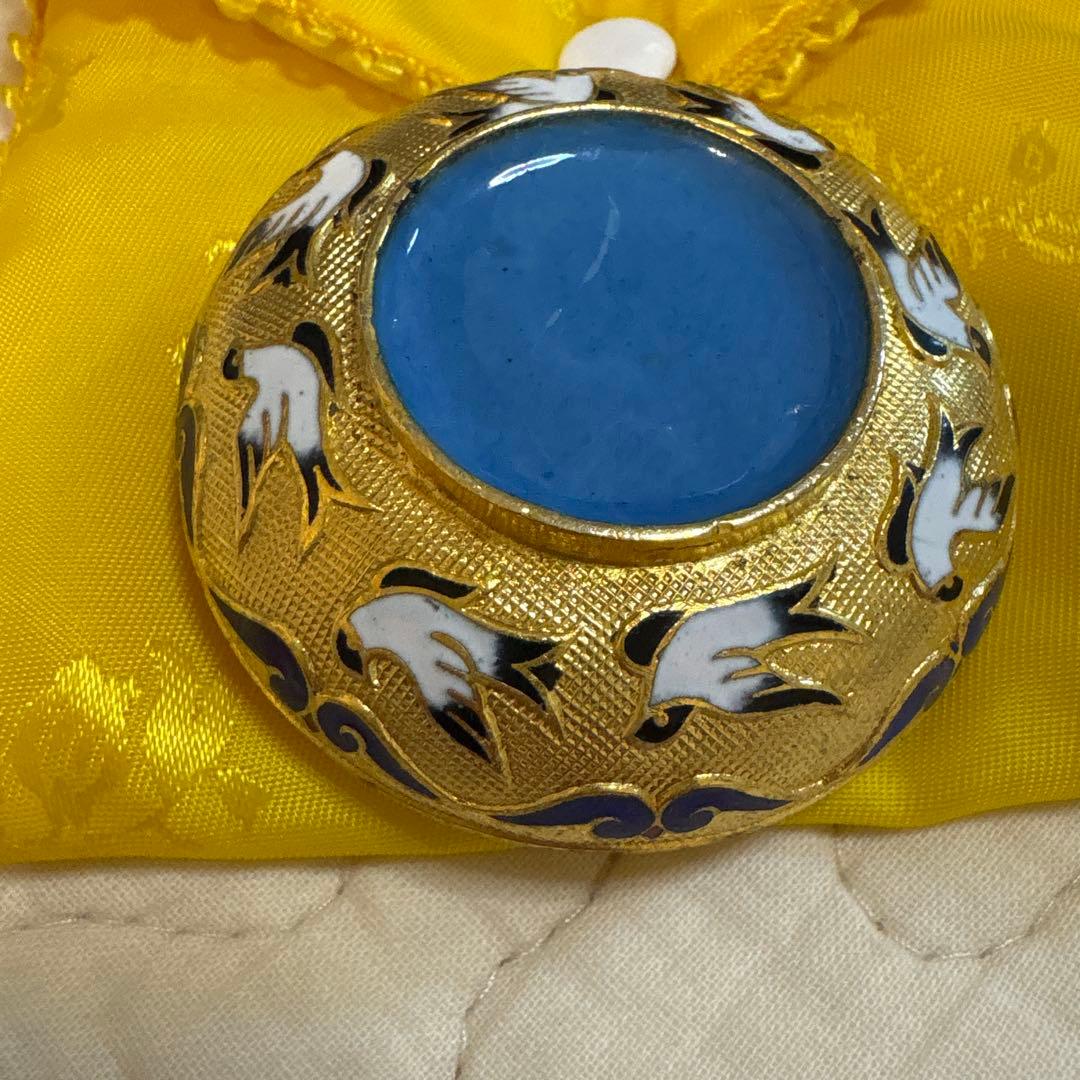 香合　七宝焼　エナメル　茶道具　小物入れ ツバメ　燕　縁起物　ヴィンテージ　金色 — image 5