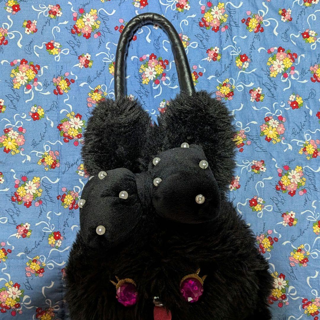 SWIMMERスイマーうさぎモチーフぬいぐるみファーハンドバッグブラックピンク — image 3