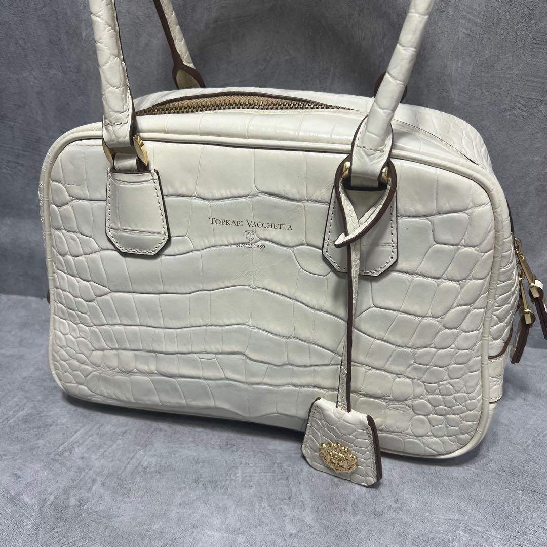 【美品】TOPKAPI イタリアンレザー クロコ型押し ミニボストンバック 本革 — image 3