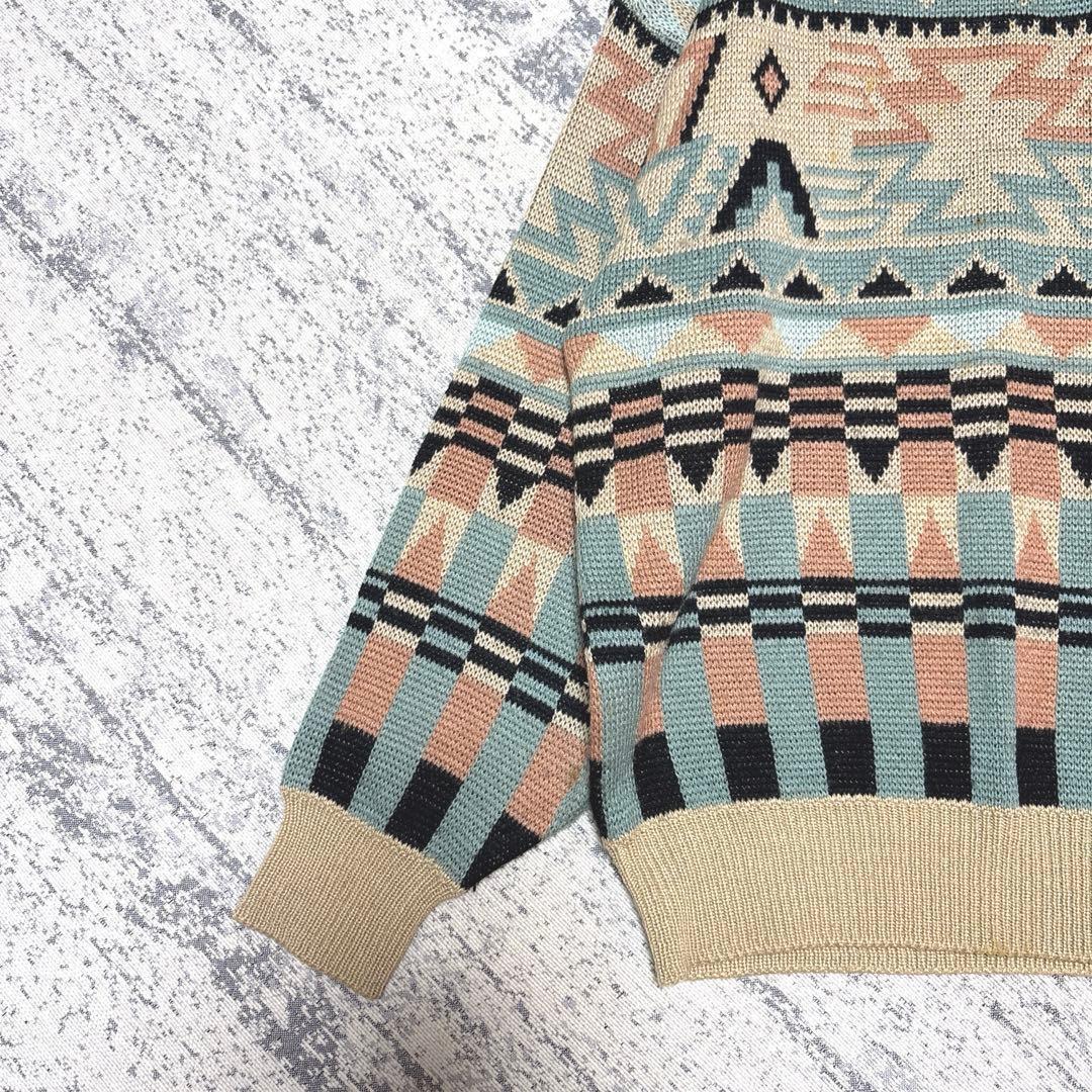 【ダンロップ】ニット セーター ビンテージ M ベージュ ピンク 長袖 ウール混 — image 3