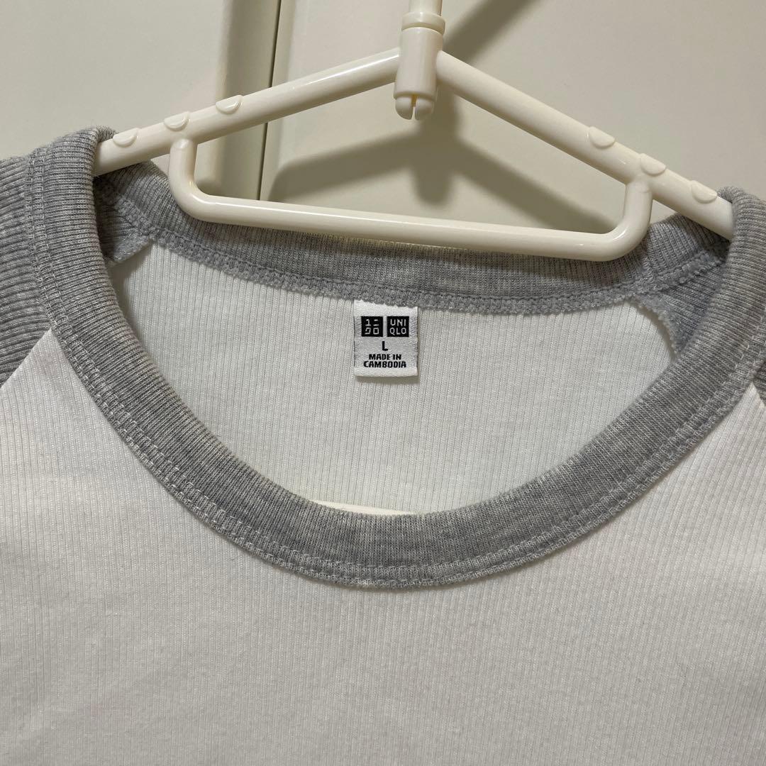 UNIQLO ラグラン長袖Tシャツ ホワイト×グレー Lサイズ — image 2