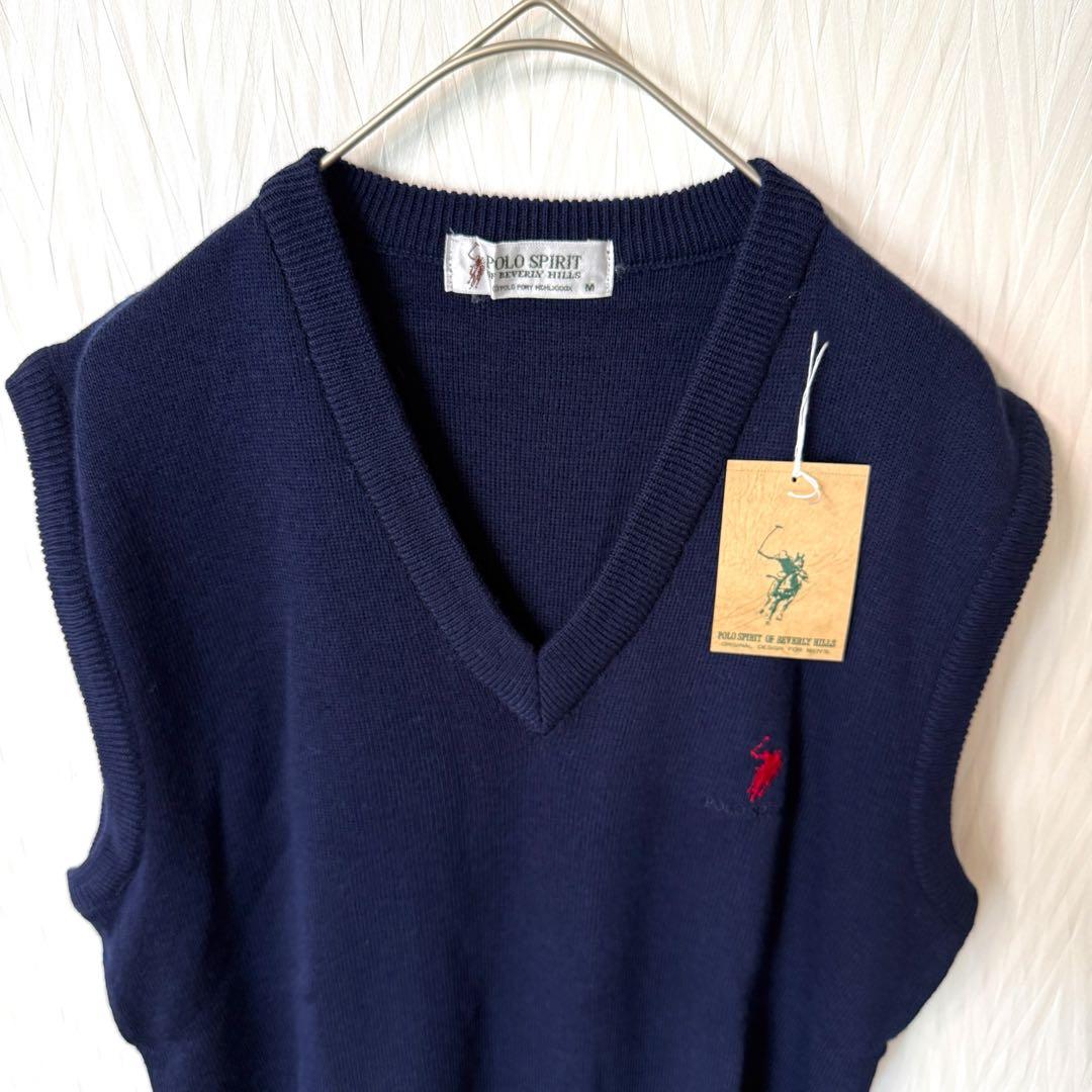 【新品】POLO SPIRIT ニットベスト M ネイビー ポロ刺繍 タグ付き — image 2