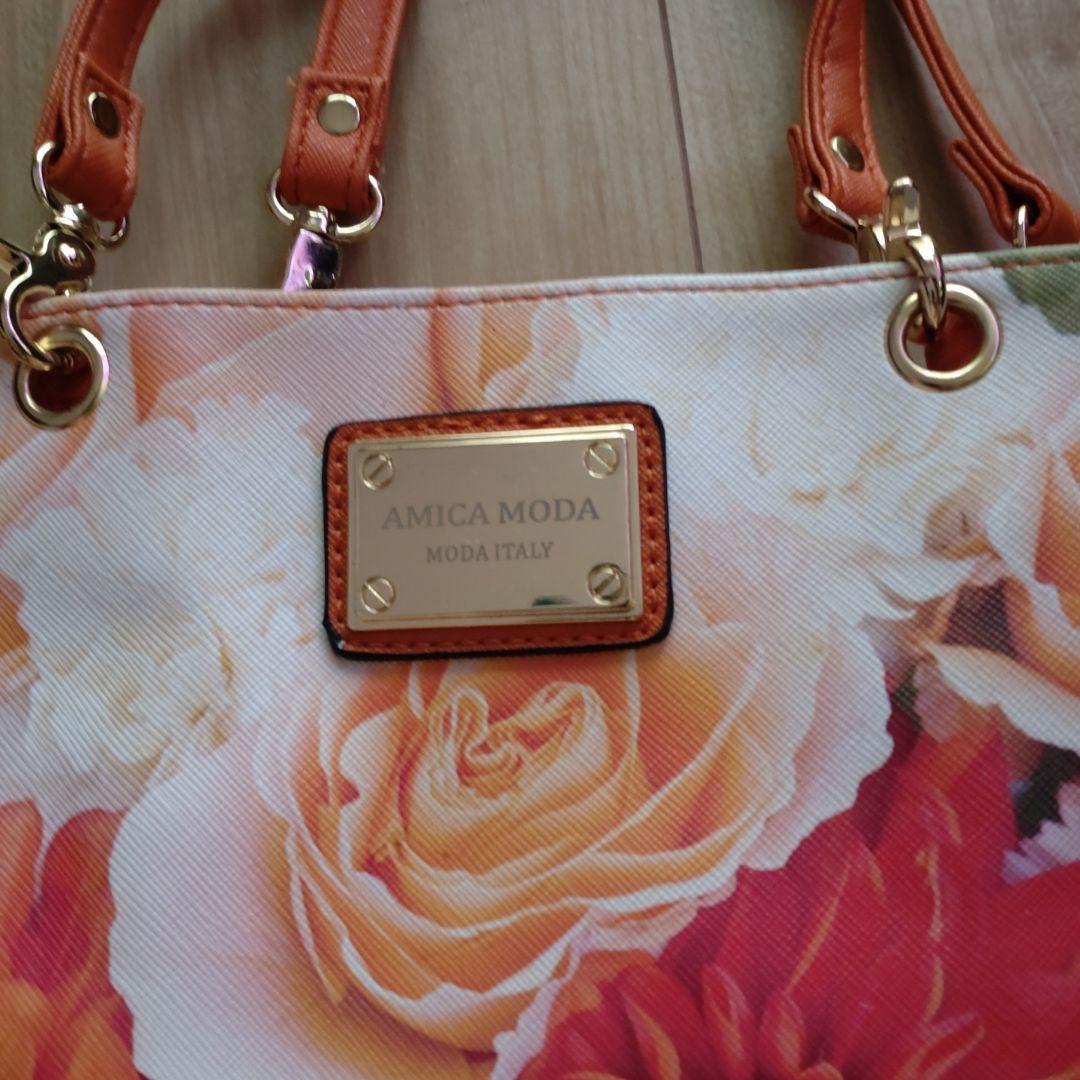 訳アリAMICA MODA ハンドバッグ 花柄 オレンジ — image 2