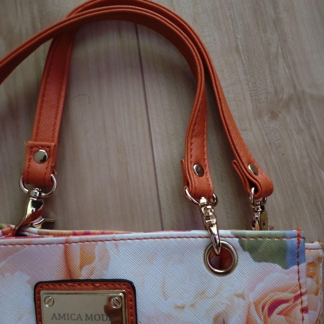 訳アリAMICA MODA ハンドバッグ 花柄 オレンジ — image 3