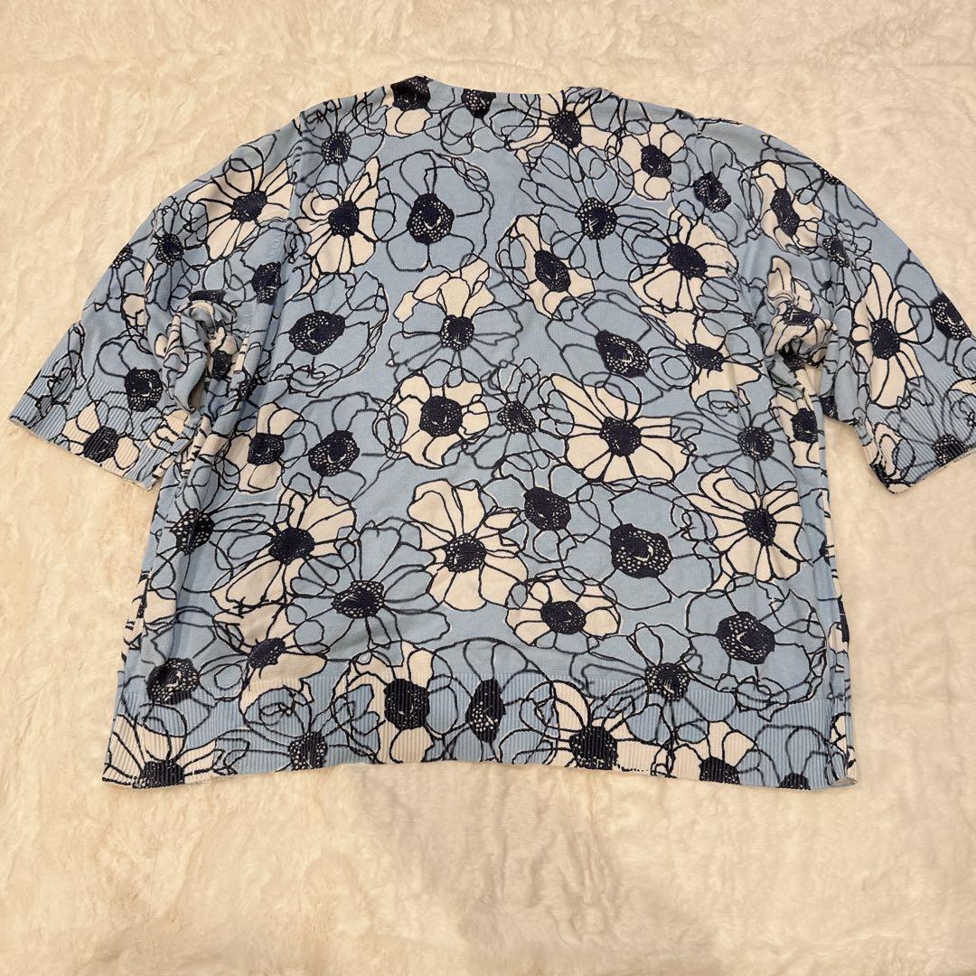 カーディガン 水色 花柄 五分袖 トップス 2Xサイズ オシャレ — image 2