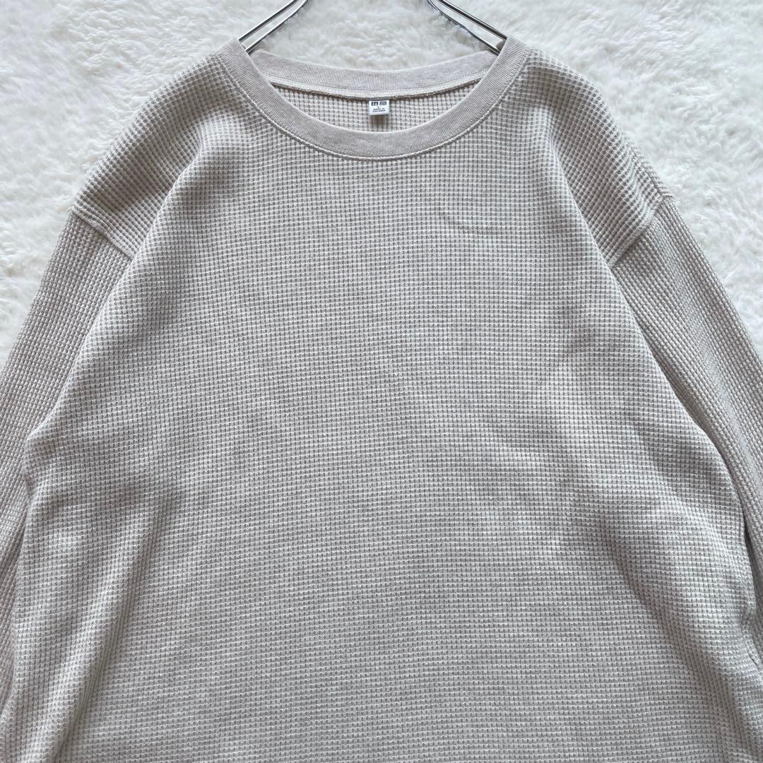 【UNIQLO】ワッフル クルーネック 長袖Tシャツ ベージュL — image 2