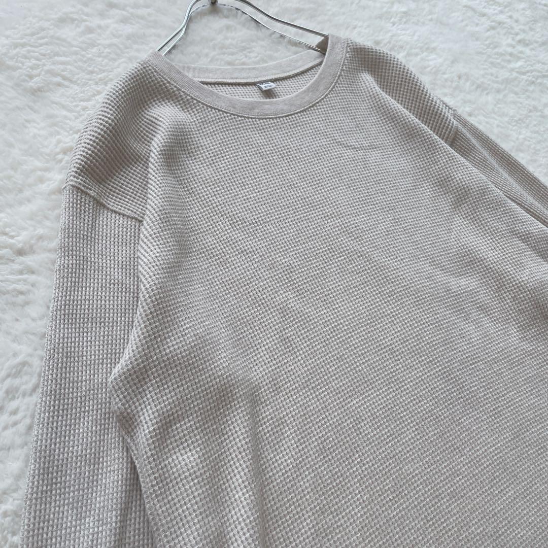 【UNIQLO】ワッフル クルーネック 長袖Tシャツ ベージュL — image 3