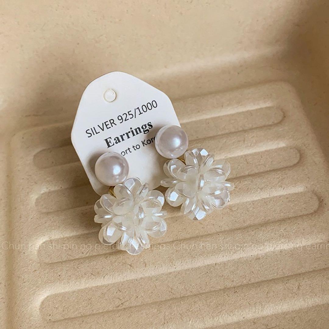 パールフラワーイヤリング レディース 痛くない 結婚式 パール — image 4