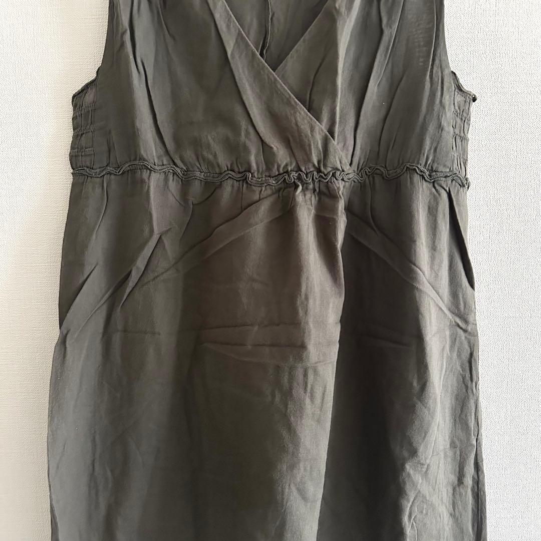 Ray BEAMS ワンピース ノースリーブ Vネック カーキ F 綿100% — image 4
