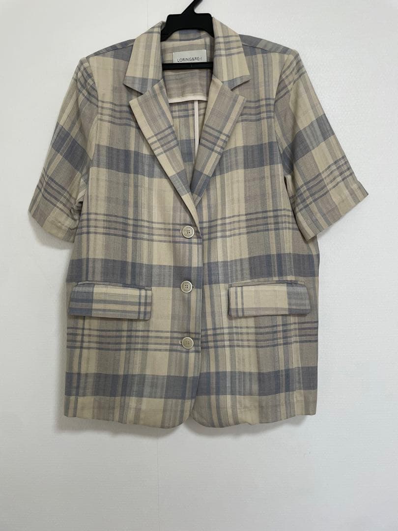 韓国製 チェックハーフスリーブジャケット シャツ — image 5