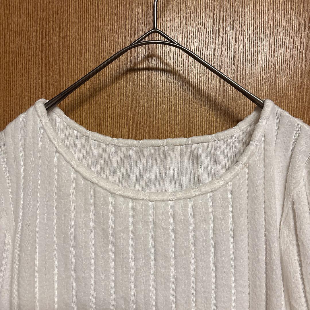 長袖トップス【M】ホワイト アシメントリー クロップド丈 クルーネック 秋冬 — image 3