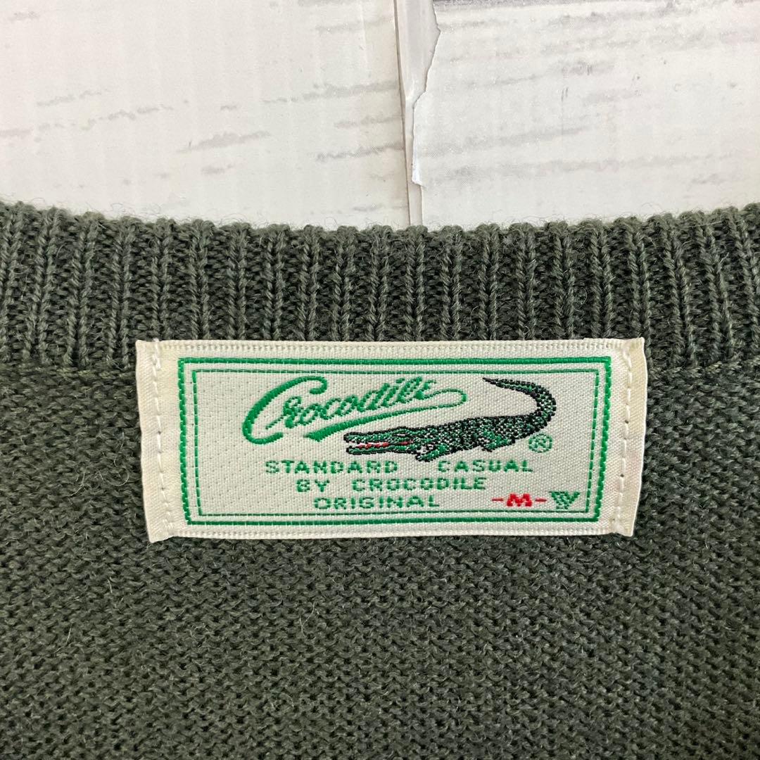Crocodile Vネック セーターM グリーン 毛混 秋冬 メンズ — image 3