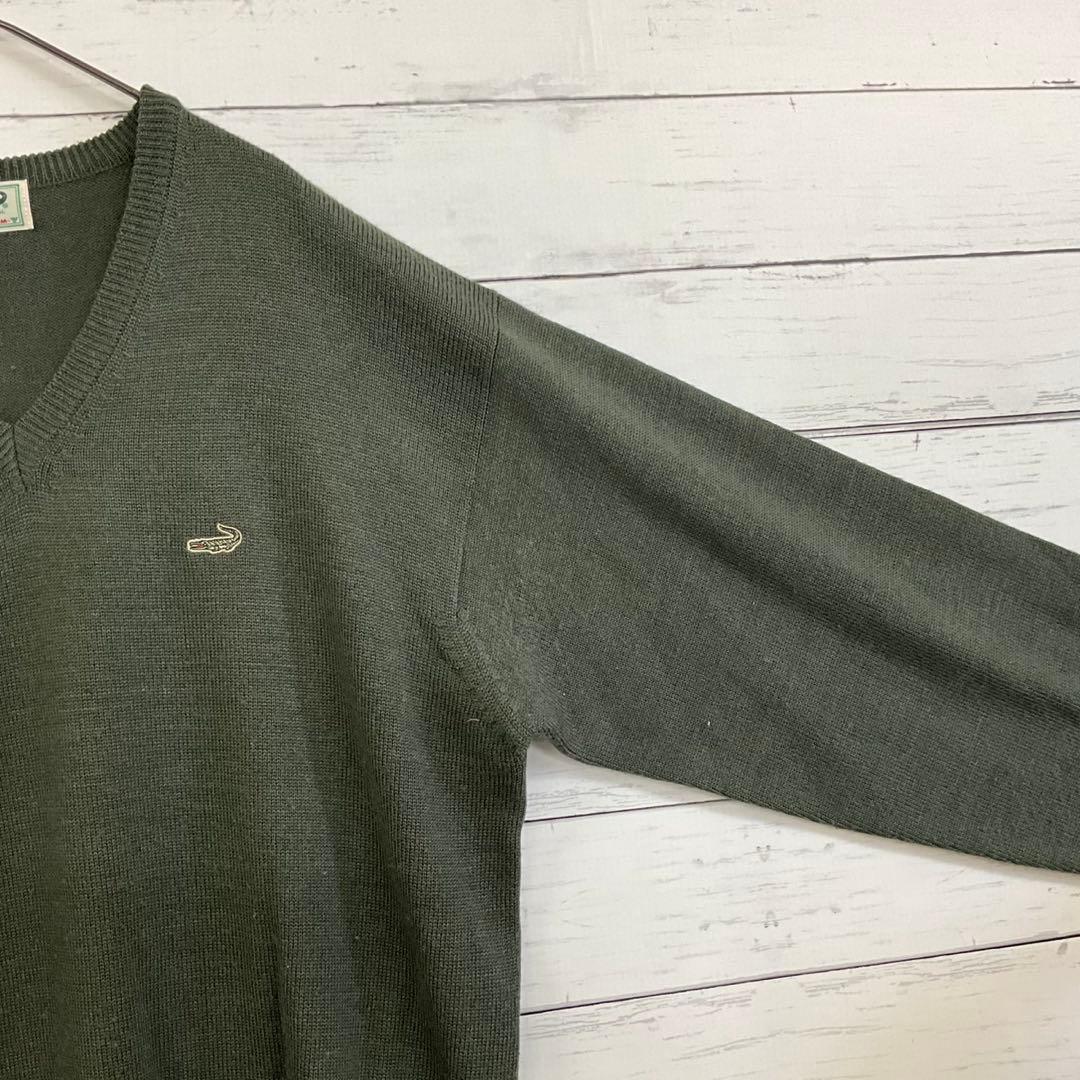 Crocodile Vネック セーターM グリーン 毛混 秋冬 メンズ — image 4