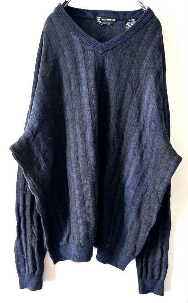 BACHRACH ニット XL 古着 紺色 セーター ネイビー コットン — image 3