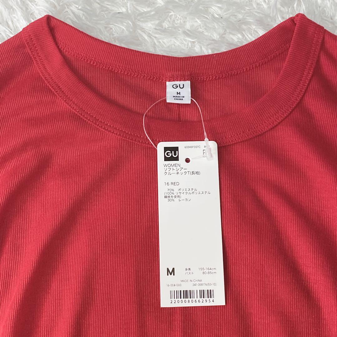 新品 M ソフトシアー　クルーネック　長袖Tシャツ　ロンT　赤　レッド ジーユー — image 2