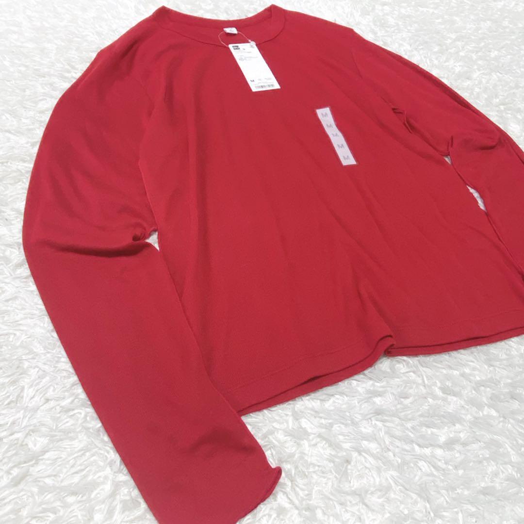 新品 M ソフトシアー　クルーネック　長袖Tシャツ　ロンT　赤　レッド ジーユー — image 3